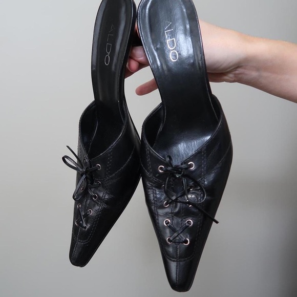 Y2k genuine leather kitten heels